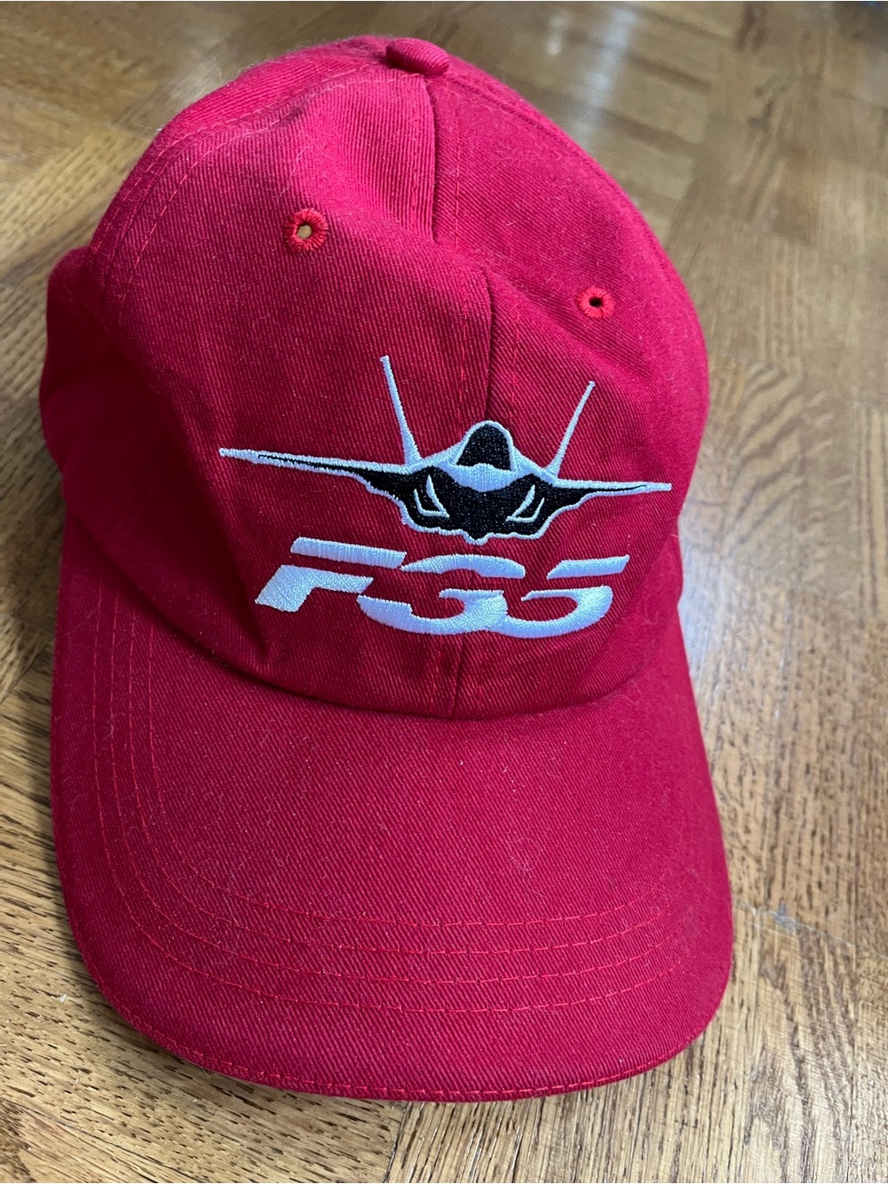 Red F-35 Airplane Jet Fighter Plane Canada Embroidered Baseball Cap